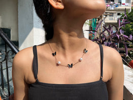 Black Butterfly Necklace with white Pearls