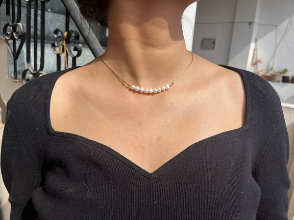 NH870115 18K Gold Titanium Steel Fine Necklace Special-Interest Design Light Pearl Square Plate Butterfly Maple Leaf Pendant Clavicle Chain Simple Necklace - Pearl Style