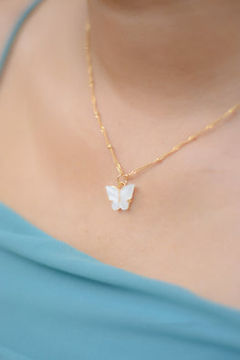 White Colour Butterfly Pendant Chain with Earrings and bracelet For Women & Girls