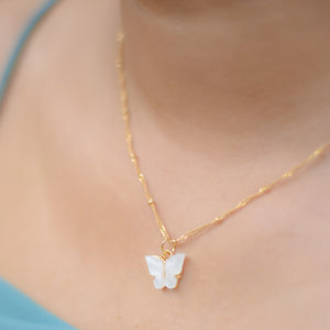 White Colour Butterfly Pendant Chain with Earrings and bracelet For Women & Girls