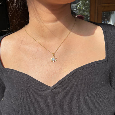 European and American Love Butterfly Wheat Ear Planet Necklace Cross-Border 18K Gold Stainless Steel Flash Diamond Snowflake Zircon Cross Flower Necklace - Snowflake