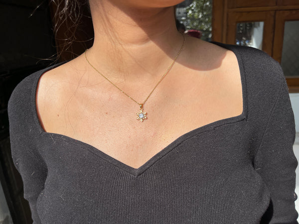 European and American Love Butterfly Wheat Ear Planet Necklace Cross-Border 18K Gold Stainless Steel Flash Diamond Snowflake Zircon Cross Flower Necklace - Snowflake