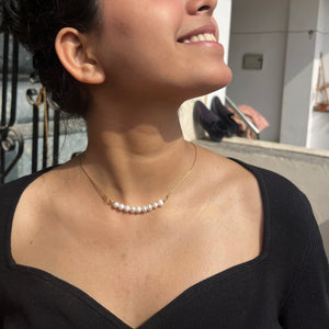 NH870115 18K Gold Titanium Steel Fine Necklace Special-Interest Design Light Pearl Square Plate Butterfly Maple Leaf Pendant Clavicle Chain Simple Necklace - Pearl Style