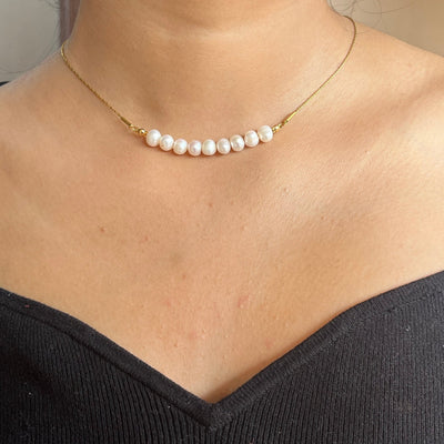 NH870115 18K Gold Titanium Steel Fine Necklace Special-Interest Design Light Pearl Square Plate Butterfly Maple Leaf Pendant Clavicle Chain Simple Necklace - Pearl Style