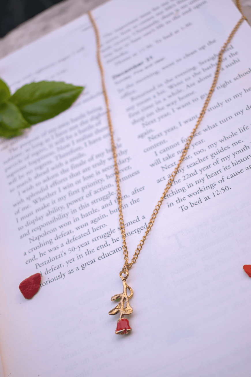 Red Rose Pendant With Golden chain