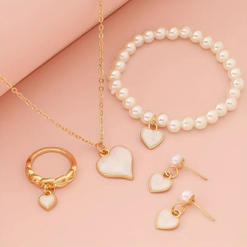 5 Pcs Jewellery Set, (Pair of Earrings, Necklace, Ring and Bracelet)