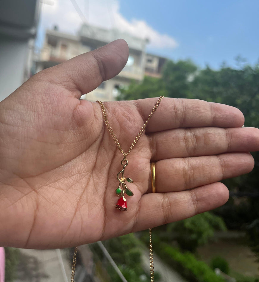 Red Rose Pendant With Golden chain